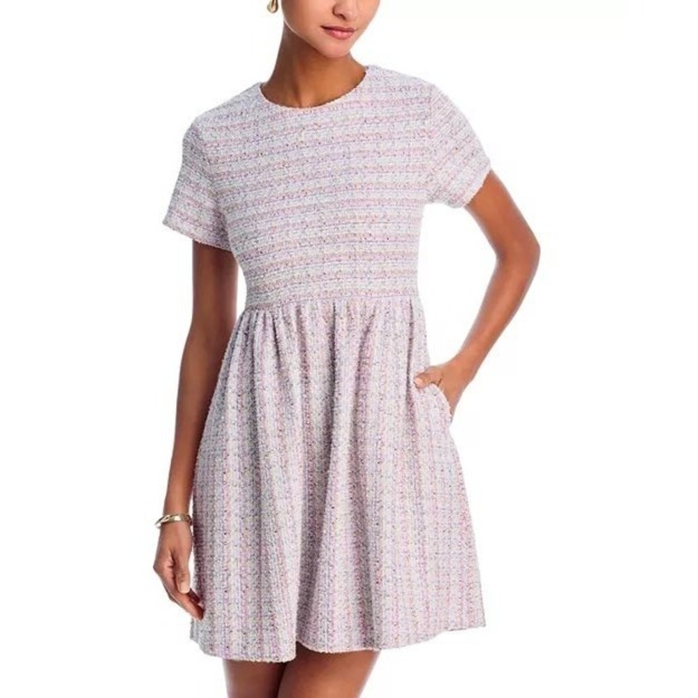 Aqua Rainbow Tweed Mini Dress Womens Small Pink Multi Preppy Classic Feminine